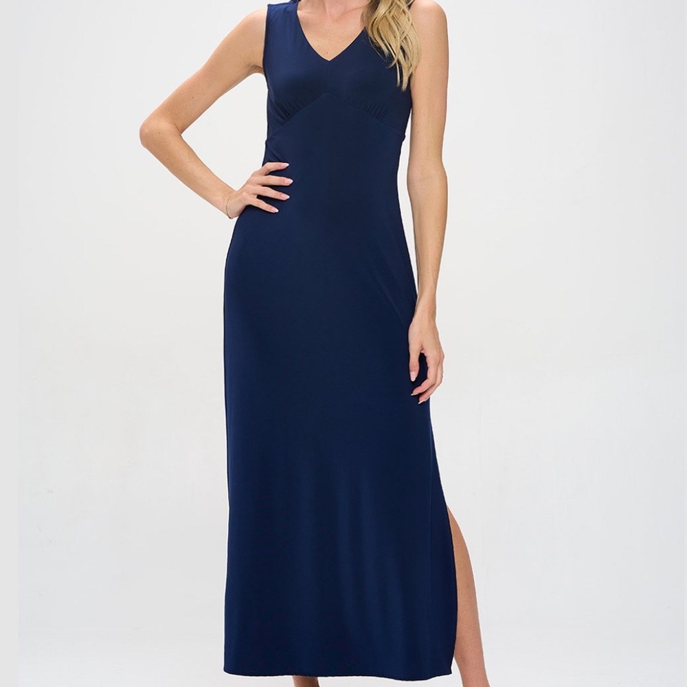 Last Tango Navy Sleeveless V-Neck Jersey Maxi Dress